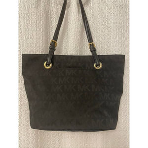 Michael Kors - Black Gold MK Logo Print Shoulder Bag / Purse / Handbag
